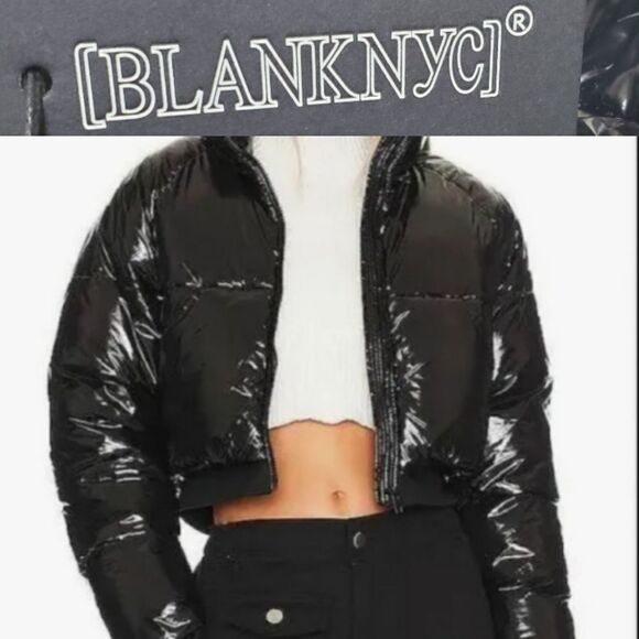 $129 NEW BLANKNYC BLACK OVERSIZED PUFFER SHINY REVOLVE COAT JACKET LARGE L NWT - Picture 1 of 12